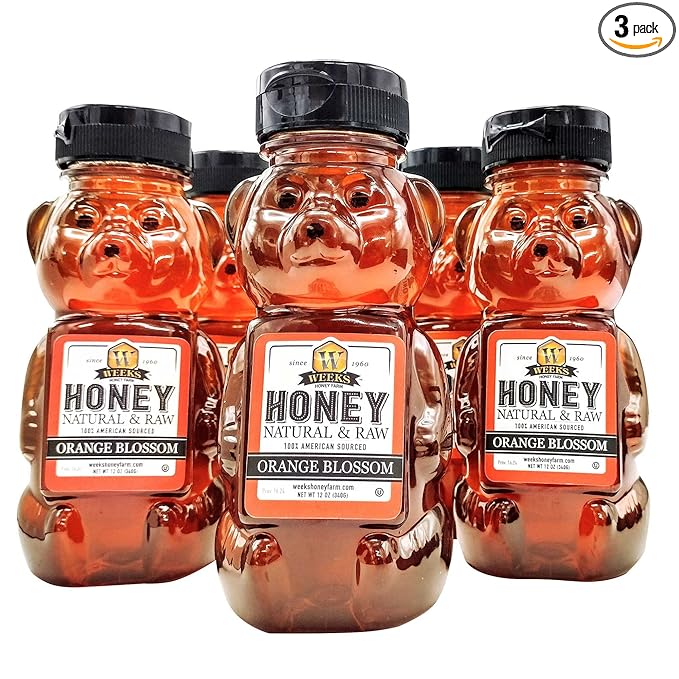 Weeks Honey Farm 3 pack of 12 Ounce Orange Blossom Honey - Pure Raw Unfiltered Unheated Honey Full of Vitamins Minerals Amino Acids Phytonutrients | Superfood