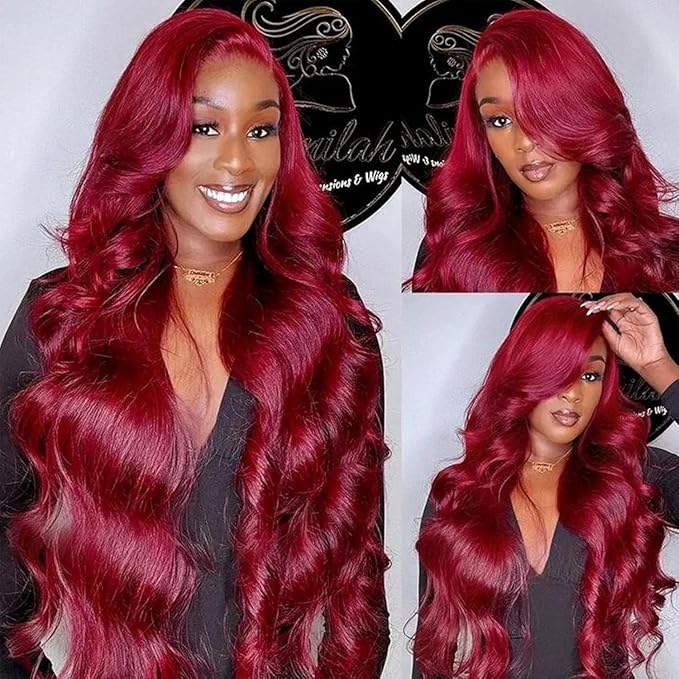 99j Burgundy Lace Front Wigs Human Hair Red Burgundy Wig 180% Density 13x6x1 Body Wave Lace Front Wigs Pre Plucked Glueless Lace Front Wigs Human Hair for Women 30 Inch