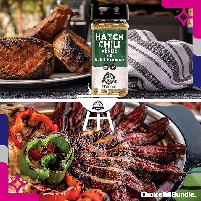 Pit Boss Hatch Chili Verde Premium Barbecue Mixed Seasoning Spice &amp Rub 2 pk Choice Bundle (10 oz) + Guide &amp Keychain Bottle Opener (4 Items)!