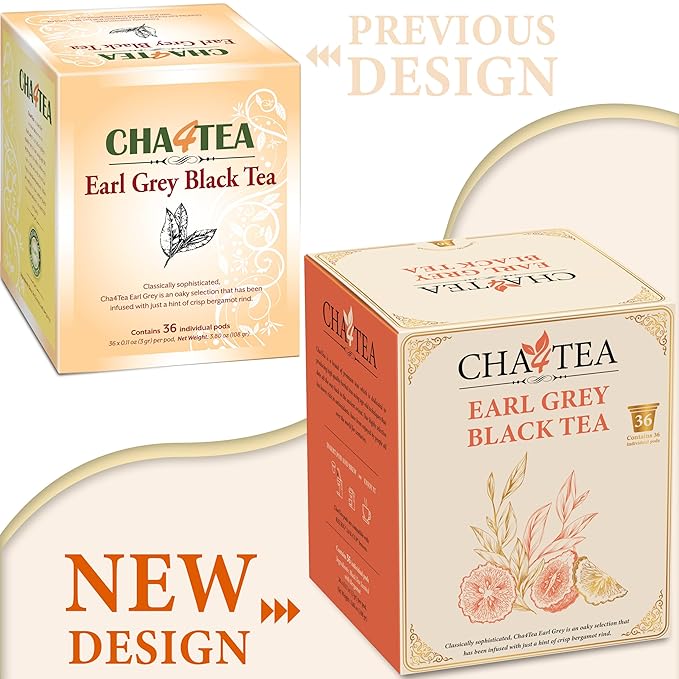 Cha4TEA 36-Count Earl Grey Tea Pods Compatible with Keurig K-Cup Bold Black Tea with Bergamot Flavor