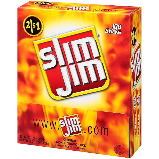 Slim Jim Original Smoked Snack Stick 2/$1.00 0.44-oz Count 100 (Pack of 1) - Jerkys