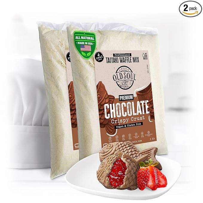 OldSoul Professional Taiyaki Waffle Mix | GLUTEN FREE &amp VEGAN | Crispy | Chocolate Flavor | 10 Lbs | 168 Waffles (10 Lbs Gluten Free &amp Vegan)
