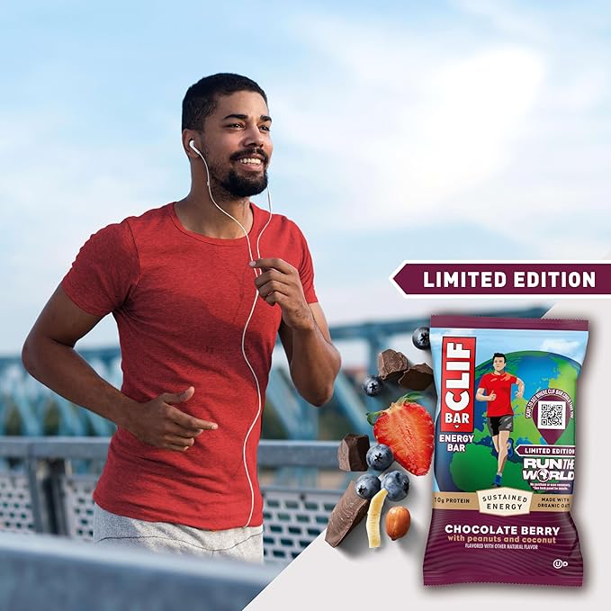 CLIF BAR – Energy Protein Bars – Limited Edition Run the World - Chocolate Berry - Made with Organic Oats - Energy Bars - Non-GMO (12 Pack)