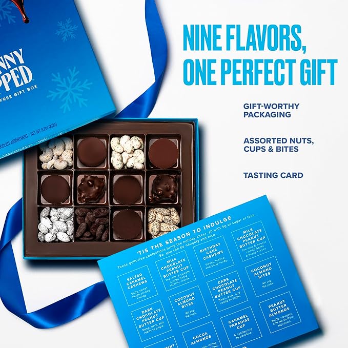 SkinnyDipped Cups &amp Bites | Low Sugar Low Carb Keto Friendly &amp Gluten Free | Holiday Gift Box – Assorted Chocolate &amp Nut Variety Pack