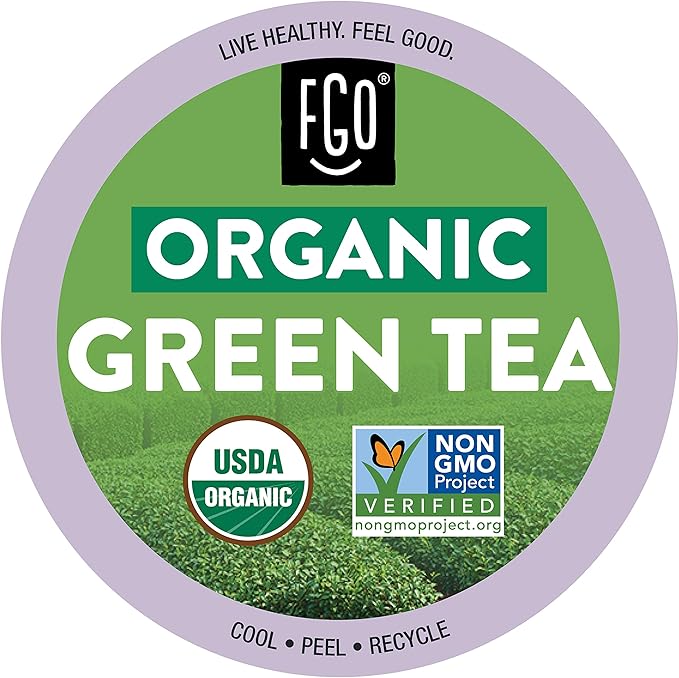 FGO Organic Green Tea K-Cup Pods for Keurig 24 Count (Pack of 1) Premium Green Tea is USDA Organic Non-GMO &amp Recyclable with Naturally Occurring Caffeine