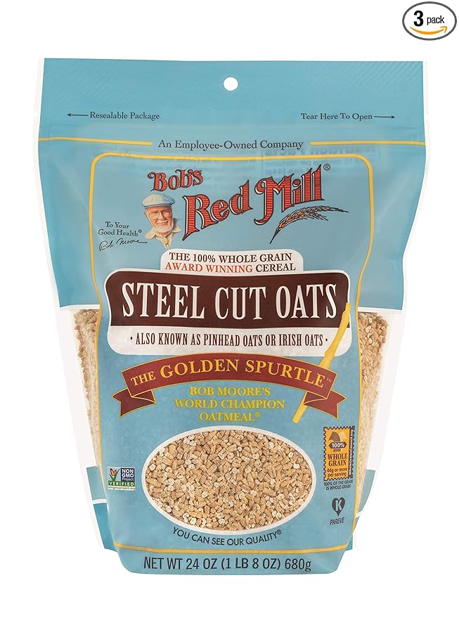 Bob's Red Mill 100% Whole Grain Steel Cut Oats Golden Spurtle 24 OZ (Pack of 3)
