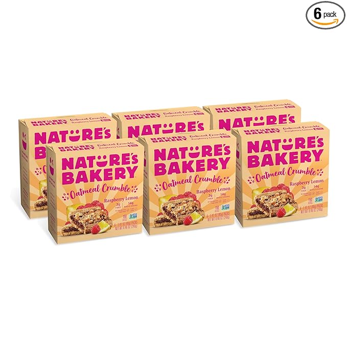 Nature's Bakery Oatmeal Crumble Bars Raspberry Lemon Real Fruit Vegan Non-GMO Breakfast Bar 6 boxes with 6 twin packs (36 twin packs)