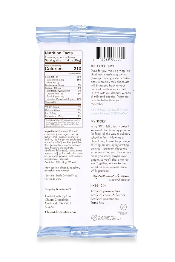 Chuao Chocolatier Milk &amp Cookies Chocolate Bars | Gourmet No Preservatives | For Gift Baskets Gifts for Women Men Thank You Care Package Birthday | 3 Pack (2.8 oz each)