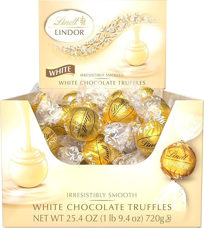 Lindt LINDOR White Chocolate Candy Truffles Smooth Melting Truffle Center Bulk Candy Individually Wrapped 60 Ct