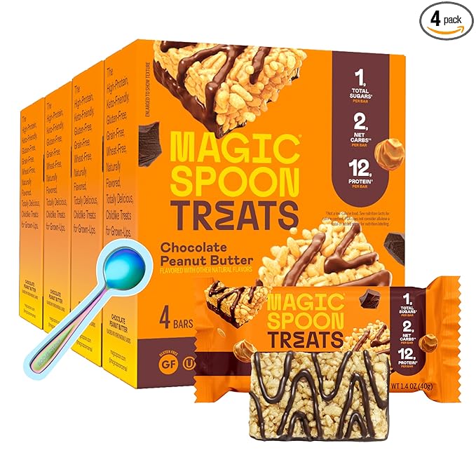 Magic Spoon Treats - 16 High Protein Bars Chocolate Peanut Butter - High Protein Gluten Free Snack - Sugar &amp Gluten Free Free Protein Cereal Bar - Low Carb &amp Keto Friendly - Healthy Snacks