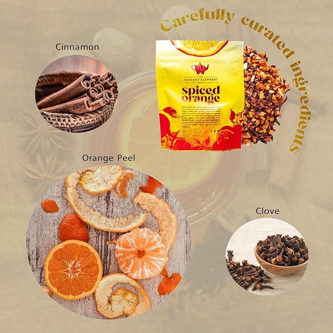 Spiced Orange Tea Loose Leaf Herbal Tea – Sweet Spicy Caffeine-Free – Orange Apple &amp Cinnamon Spice – Drink Hot or Iced – 4 oz Resealable Bag (Makes 50 Cups) – The Elegant Elephant