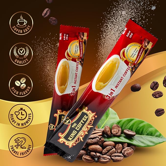 TNI King Coffee 3 in 1 Instant Vietnamese Coffee 100 Single Serve Packets - Individual Pocket Size Sachet Sticks - Blended with Coffee Cream Powder and Sugar - Bulk Size Pack