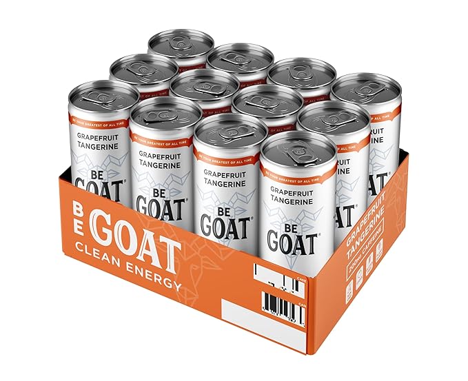 BeGOAT Clean Energy | Grapefruit Tangerine | 6 Ingredients Plant-Based Non-GMO Vegan | 200mg Natural Caffeine | 12 fl oz Cans (Pack of 12)