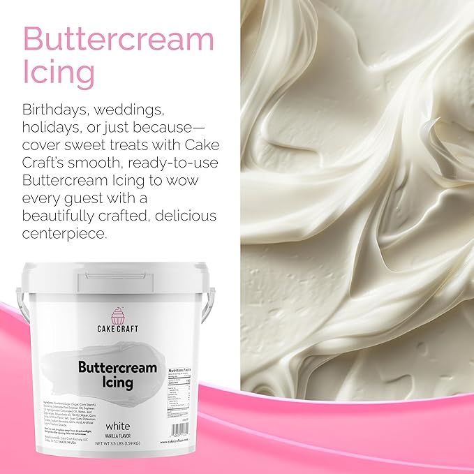 Cake Craft Buttercream Icing – 3.5 lb Tub | Ready-to-Use Frosting for Cakes Cupcakes Cookies &amp More | Super Smooth Texture | No Prep Required | Vanilla Flavor
