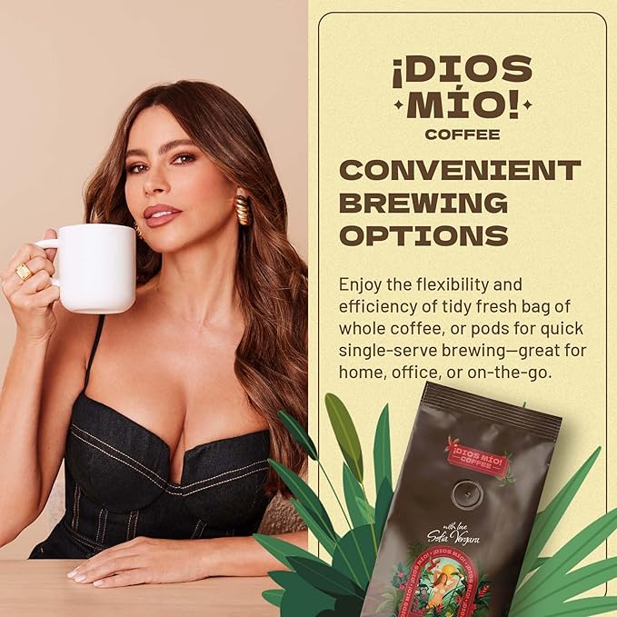 Dios Mio Coffee by Sofia Vergara Dark Roast Whole Bean Premium Colombian Coffee 12 Ounce Bag (Pack of 2)