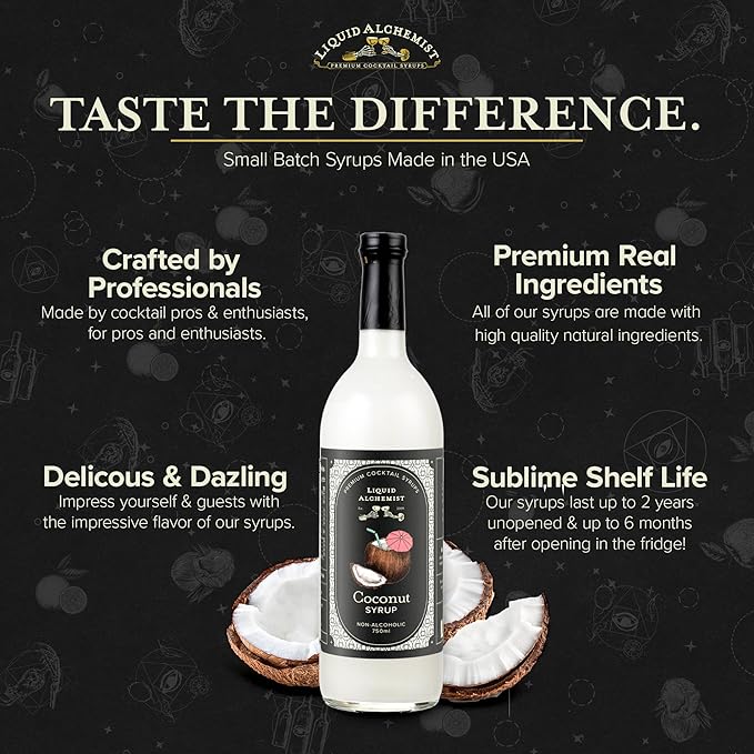 Liquid Alchemist Coconut Syrup for Drinks - Real Ingredients Make our Cream of Coconut Syrup a Perfect Pina Colada Drink Mix - Non-GMO &amp Vegan (25.4 oz)