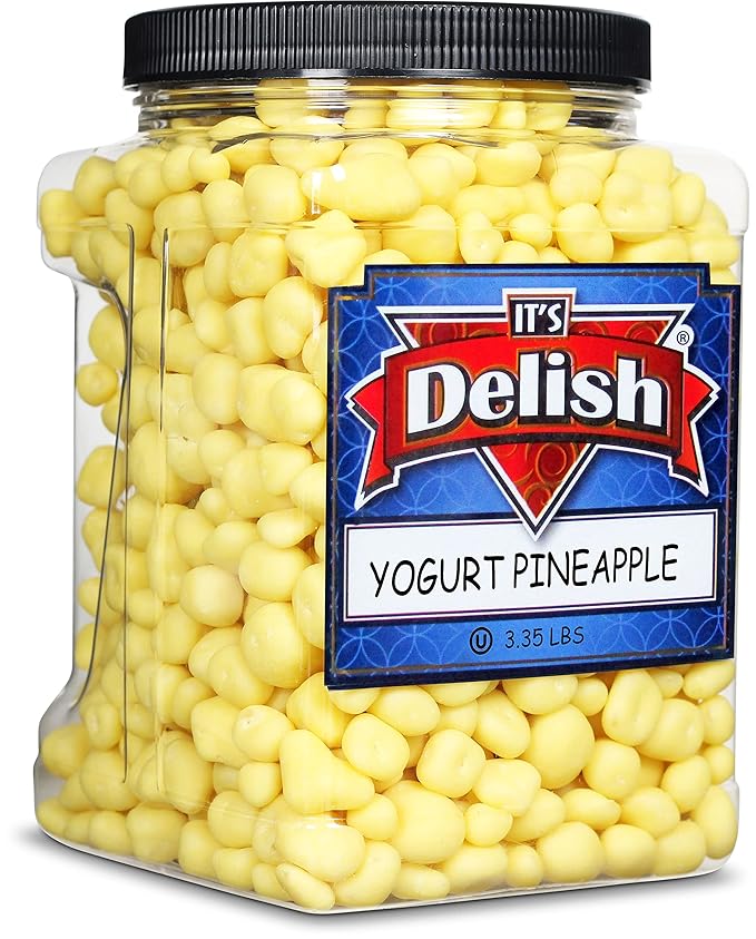 Yogurt Covered Pineapple Dices by It's Delish 3 LBS Jumbo Container | Kosher Dairy-Free Jumbo Yogurt Covered Fruit for Vegan Snacking | Dried Diced Pineapple Coated in Yogurt-Flavored Shell Snack Tre