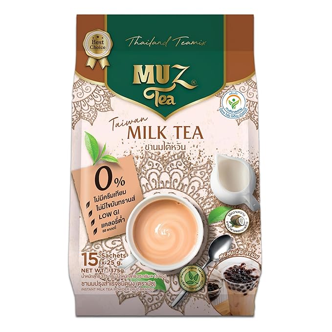 MuzTea Instant Taiwan Milk Tea Powder Mix 3 in 1 With Black Tea Coconut Flower Sugar Creamer From Selected Low Fat Milk Powder 15 Sachets (Taiwan Milk Tea)