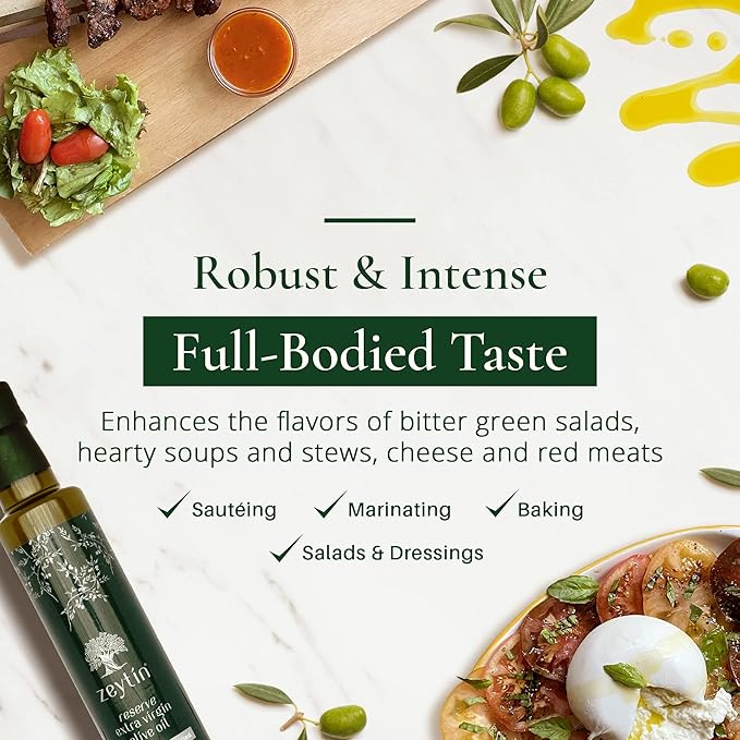 Zeytin Reserve Olive Oil Extra Virgin - Early 2024 Harvest Bottled in May - Awarded Brand - Limited Edition - Vegan Keto &amp Cold Pressed Olive Oil for Cooking Soup &amp More (8.5fl oz - Pack of