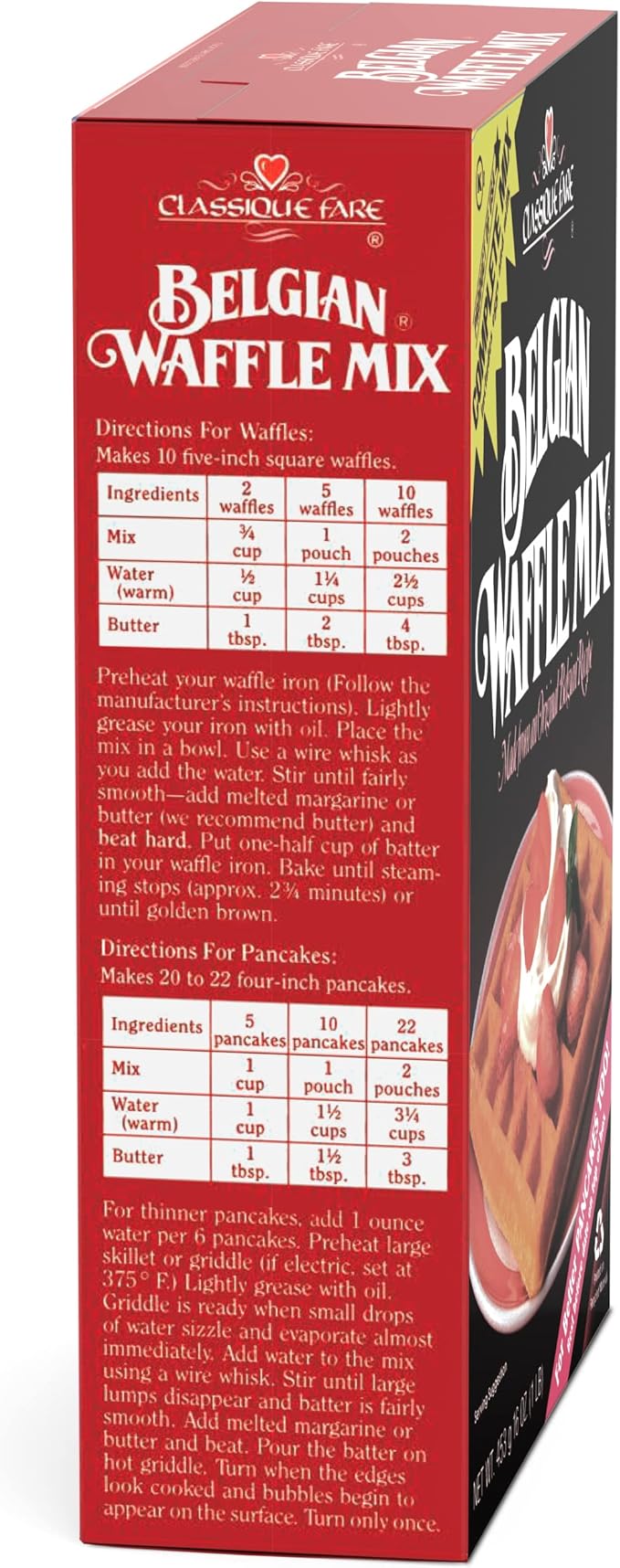 Classique Fare Belgian Waffle Mix - Makes Light and Crisp Waffles Pancakes Muffins and Crepes - Works with Griddle Maker - Fast and Fresh Breakfast Foods - 1 Pound (Pack of 6)