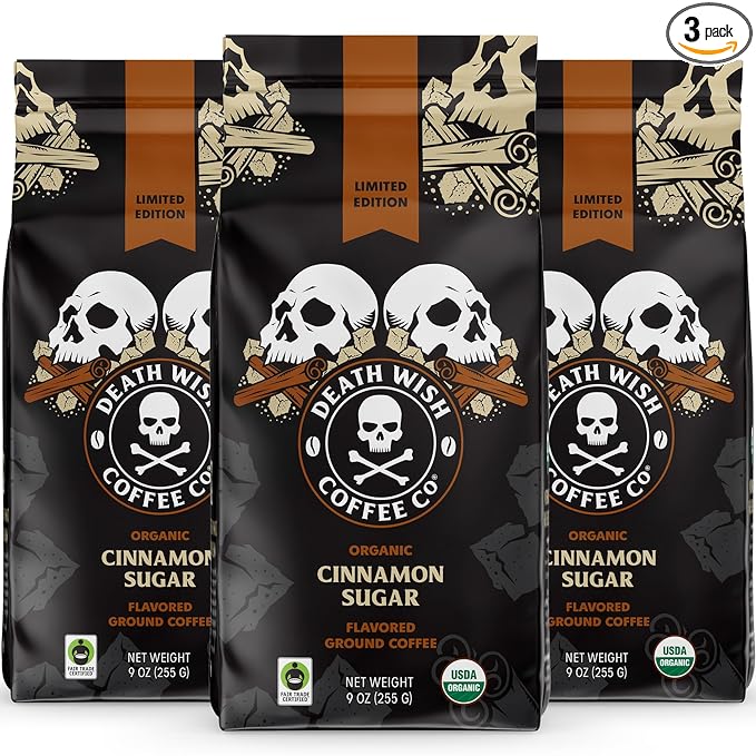 Death Wish Coffee - Organic Cinnamon Sugar Flavored Ground Coffee (27 Ounces)