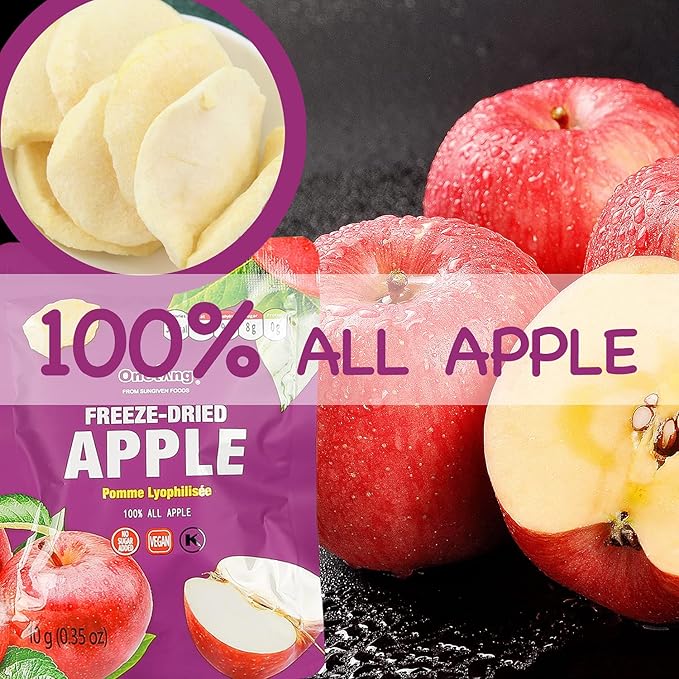 ONETANG Freeze-Dried Fruit Apple Chips 10 Pack Single-Serve Pack Non GMO Kosher No Add Sugar Gluten free Vegan Holiday Gifts Healthy Snack 0.35 Ounce