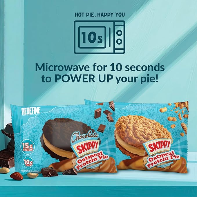 Redefine Foods Oatmeal Protein Pie SKIPPY Peanut Butter - 8 Count - 15g of Protein Per Serving - Non-GMO