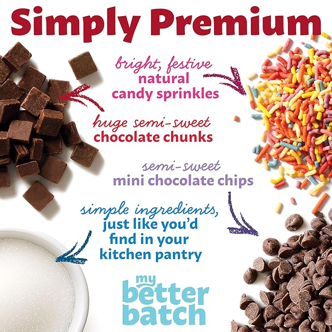 My Better Batch Chocolate Chip and Double Chocolate Cookie Mix Variety Pack Simple Cookie Recipe Chocolate Cookies Makes 64 Large Cookies Non GMO Kosher 16oz (Pack of 4)