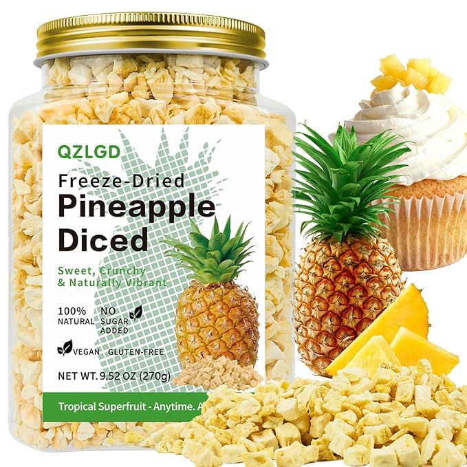QZLGD Freeze Dried Pineapple Freeze Dried Fruit frozen Pineapple Pieces 9.52oz/270g No Added Sugar for Baking or Adding to Breakfast Cereal Milkshakes