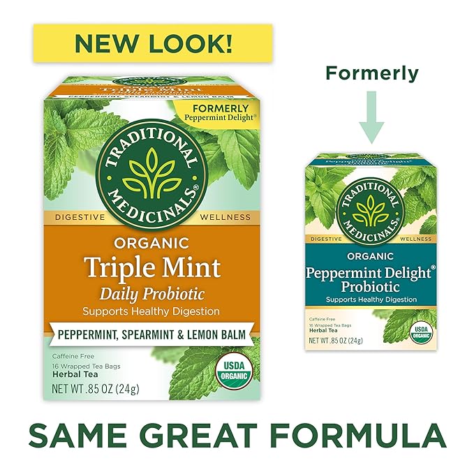 Traditional Medicinals Organic Peppermint Delight Probiotic Tea (Pack of 6) Supports Healthy Digestion 96 Tea Bags Total