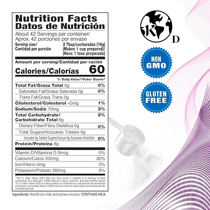 DairySky Lactose Free Milk Powder 24 Oz - Non GMO Fat Free Powdered Milk for Baking &amp Coffee Kosher with Protein &amp Calcium Great Substitute for Liquid Milk RBST Hormone Free (Pack-1)