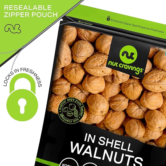NUT CRAVINGS - Raw Walnuts In Shell Whole (80oz - 5 LB) Packed Fresh in Resealable Bag - Nut Snack - Food Assortments Ideal for Trail Mixed Nuts