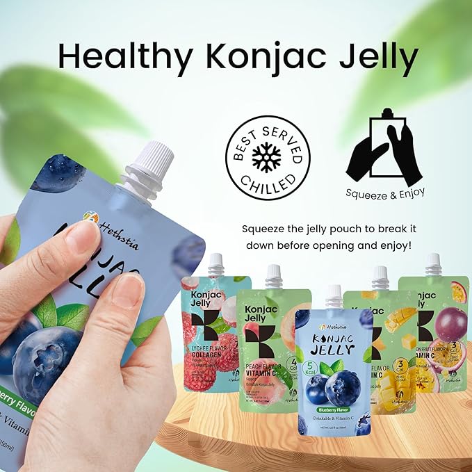Hethstia High Protein Ramen Soup Chicken Flavor 6-Pack and Konjac Jelly Variety Pack 10 Drinkable Jelly Pouches – Lychee Blueberry Peach Mango Passion Fruit