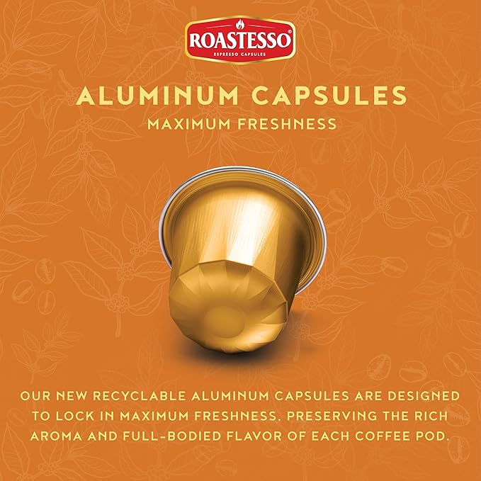 Roastesso Coffee Natural Caramel Flavored Espresso Pods Nespresso Capsules Compatible with Original Line Machines Barista Creations Flavor Pack Medium Dark Roast Ristretto (40 Count)