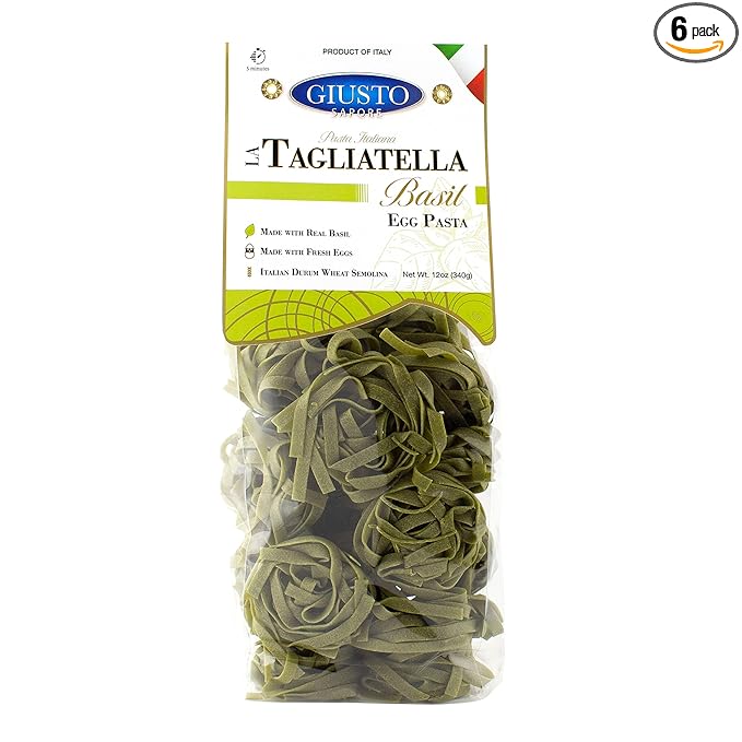 Giusto Sapore Italian Pasta - Egg 340g - Premium Bronze Drawn Durum Wheat Semolina Gourmet Pasta Brand - Imported from Italy and Family Owned (Basil 6 Pack)