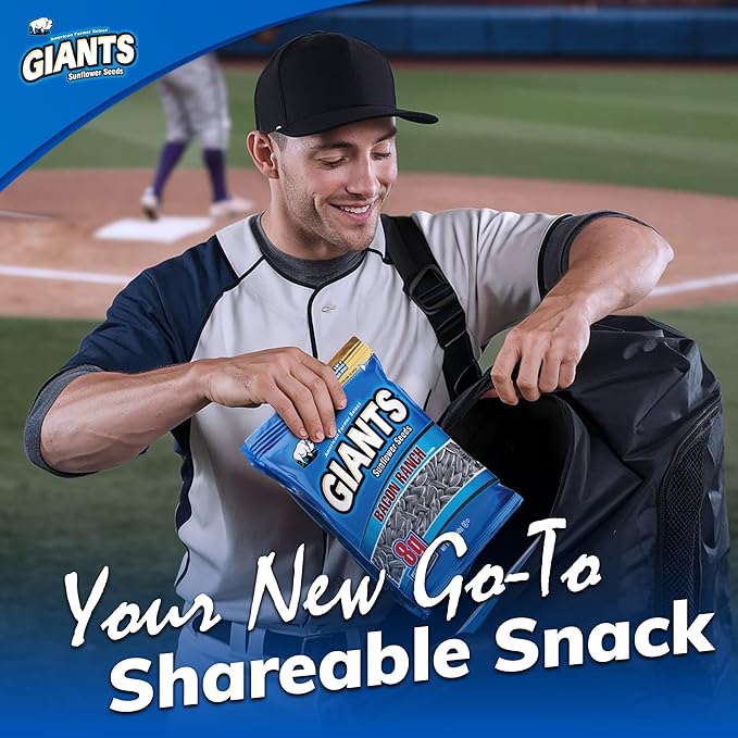 Giants Bacon Ranch Sunflower Seeds Bulk - Flavored Sunflower Seed Snack Roasted Sunflower Seeds to Eat - 5 oz Resealable Bags (Pack of 12)