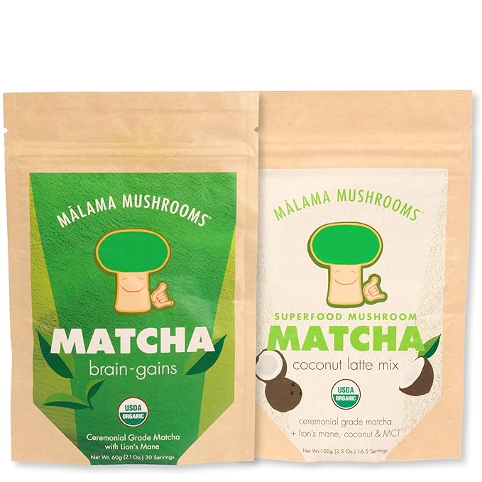Malama Ceremonial Grade Matcha Coconut Latte Powder – Premium Japanese Matcha Green Tea Powder with Organic Lion’s Mane – Organic Gluten-Free Vegan &amp Unsweetened (3.5 oz) for Energy &amp Focus