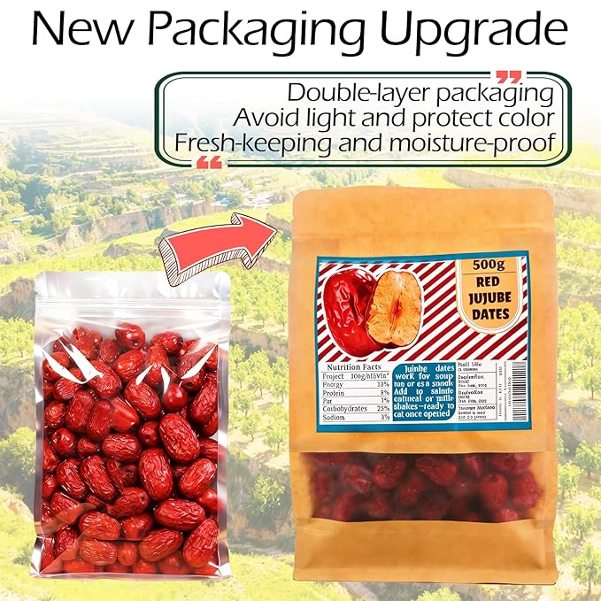 Premium Jujube Date Red Date (Hong Zao)Dates Medjool Dried17.6oz Dates Dried Mini 红枣 Snack Dried Fruit Sweet and Chewy Net 500g
