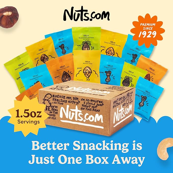 Nuts.com - Nuts and Dried Fruits Snack Box – Gourmet Mix Assortment for Festive Gifts – Package Includes Mixed Nuts Dried Apricots &amp Fruits Trail Mix Heat Mix and Apple Pie Crunch