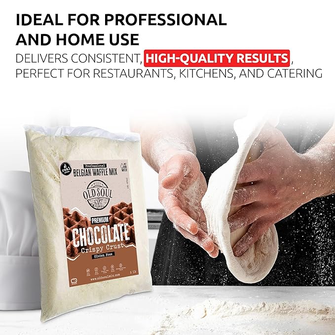 OldSoul Professional Belgian Waffle Mix | GLUTEN FREE | 30 Lbs | Crispy | Chocolate Flavour | 168 Waffles (30 Lbs Gluten Free)