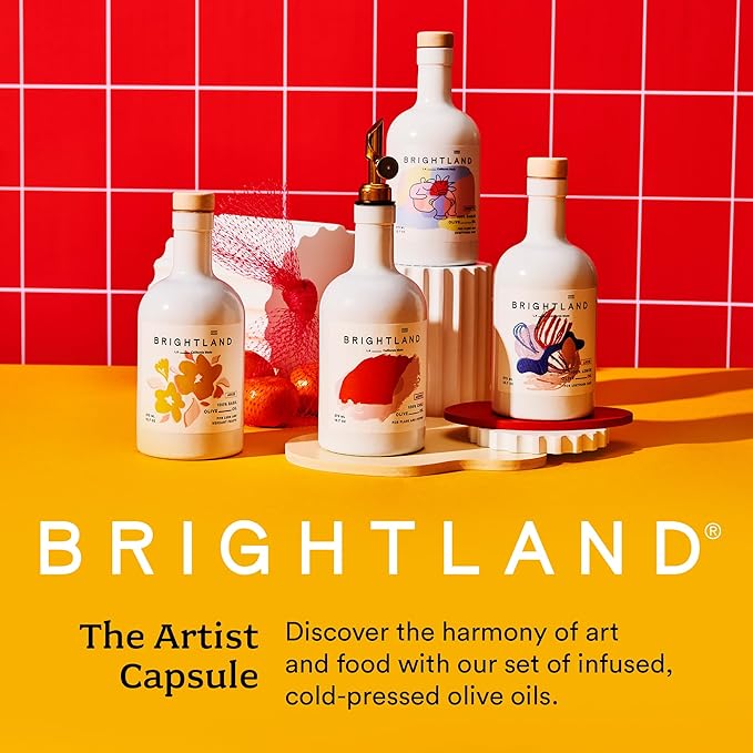 Brightland Infused Olive Oils The Artist Capsule - Cold-Pressed Made with Early-Harvest Frantoio and Arbosana Olives - High Polyphenol &amp Infused Olive Oil - 12.7 Fl Oz (Pack of 4)