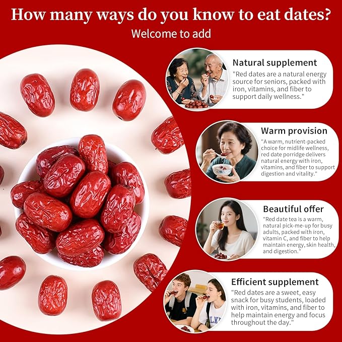 Baihuatang Chinese Jujube Dates 500g (1.1LB) dried red date High Grade Dried Red Dates Fruit Jujubes Healthy Dried Fruit Superfood Snack No Preservatives Vegan Kosher Sweet Crispy Small Core 红枣 大枣