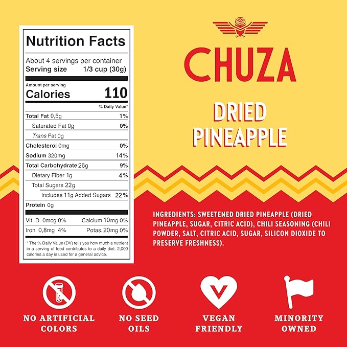 CHUZA Dried Chilli Pineapple Bites Spicy Dried Pineapple Mexican Candy Chilli Spiced Pineapple Combos Snacks with Real Fruit Flavors for Adults and Children Pack for 3