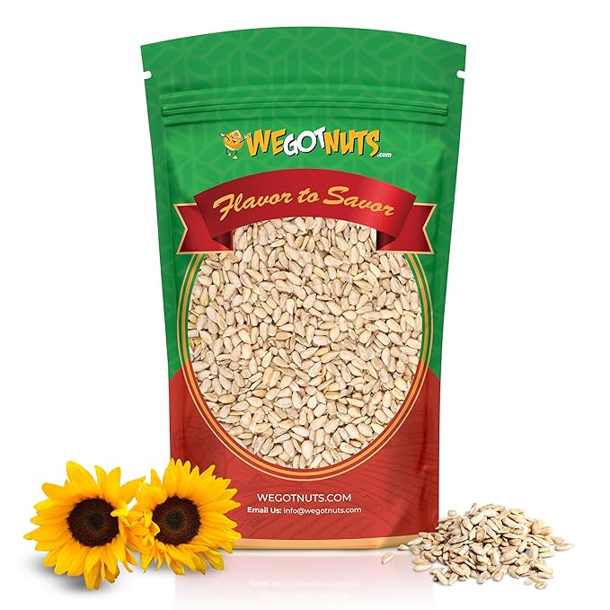 Raw Sunflower Seed Kernels by We Got Nuts - Premium Quality Kosher Shelled Sunflower Seeds - Natural &amp Healthy Fitness &amp Diet-Friendly Snack- Raw Shelled &amp Unsalted- Air-Tight Resalable B