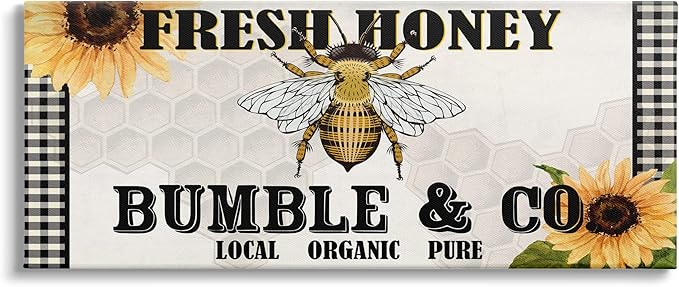 Stupell Industries Fresh Honey Bumble &amp Co. Advertisement Sunflowers Bee Canvas Wall Art 48 x 20 Yellow