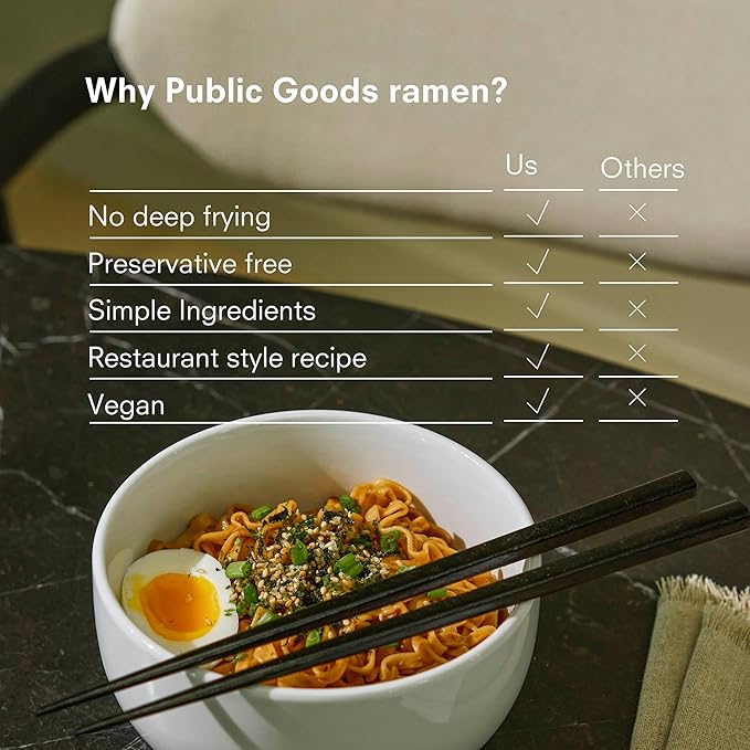 Public Goods Ramen Noodles | Brothless Vegan &amp Vegetarian Instant Ramen | Healthy High Protein Asian Noodle | Preservative Free | No Added MSG | Original (10 Pack)