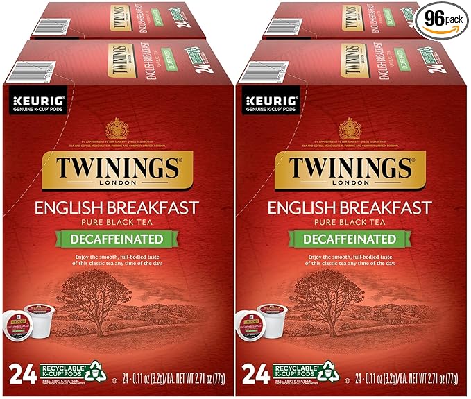 Twinings Decaf English Breakfast Tea Single Serve K-Cup Pods for Keurig Naturally Decaffeinated Black Tea Smooth Flavorful Robust 96 CountTwinings Decaf English Breakfast Tea K-Cup Pods for Keuri