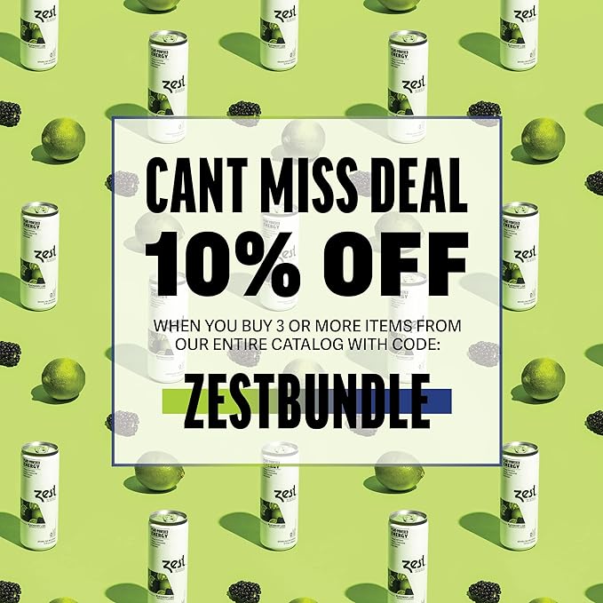 Zest Clean Energy Drink – Blackberry Lime – Zero Sugar 0 Calories – 120mg Caffeine + 100mg L-Theanine for Focus Energy &amp Concentration – Healthy Zero Sugar Energy Drink – 12oz Can 12 Pack