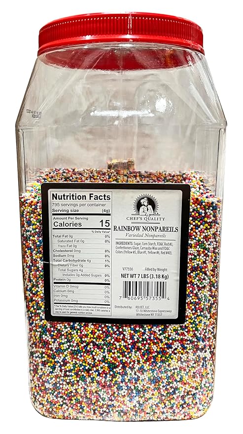 Chef's Quality Nonpareils Rainbow Sprinkles 7 Pounds For Decorating &amp Baking
