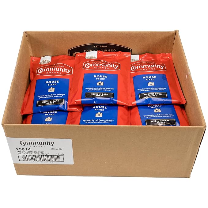 Community Coffee House Blend Medium-Dark Roast Pre-Measured Coffee Packs 3.0 Ounce Each (Box of 20)